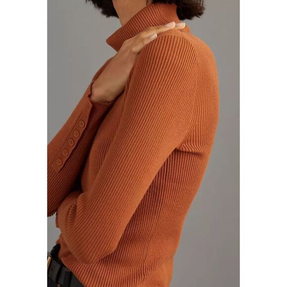 Anthropologie Maeve Pecan ribbed knit button sleeve Small - Picture 3 of 7